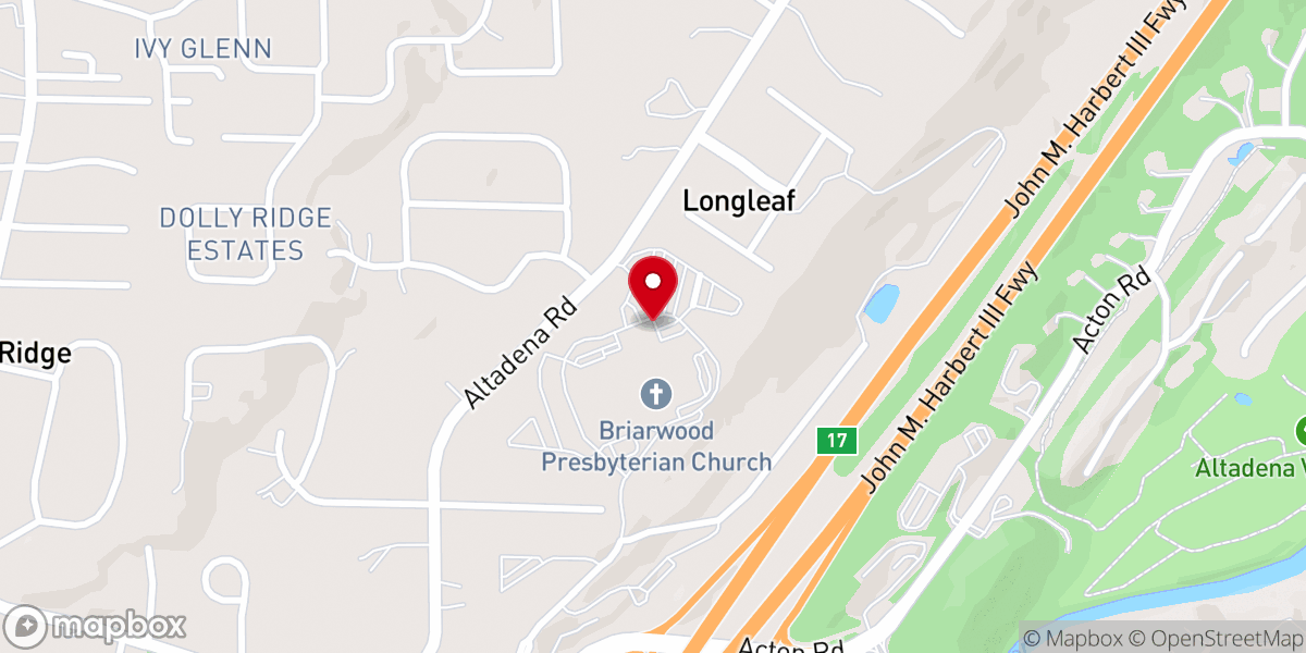 Map showing location of Briarwood Presbyterian Church, PCA