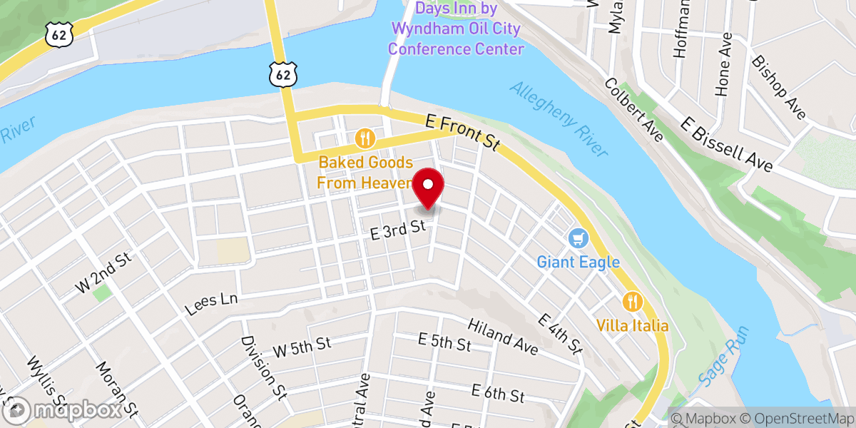 Map showing location of Free Methodist Church of Oil City