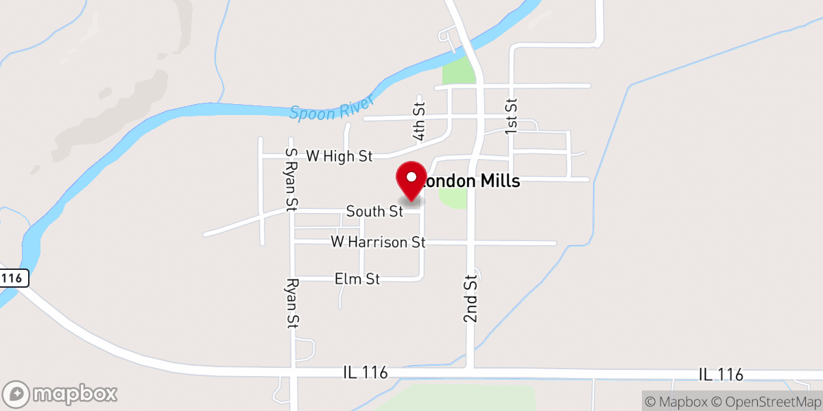 Map showing location of London Mills United Methodist Church