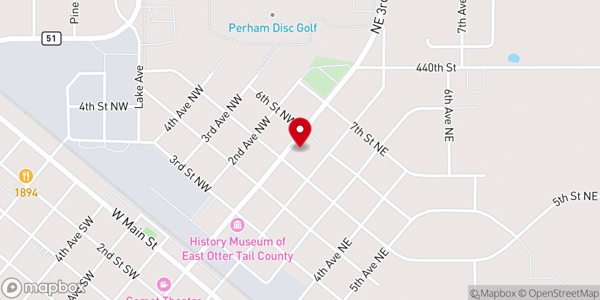 Map showing location of perham center for the arts
