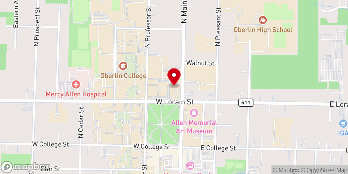 Map showing location of First Church In Oberlin