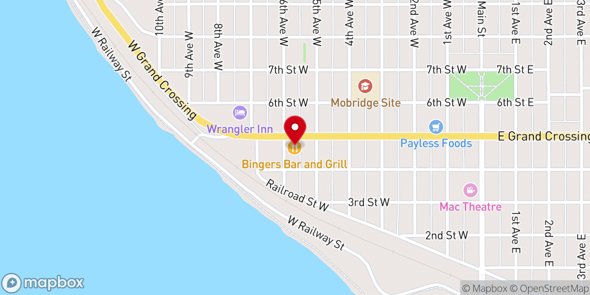 Map showing location of Bingers Bar and Grill