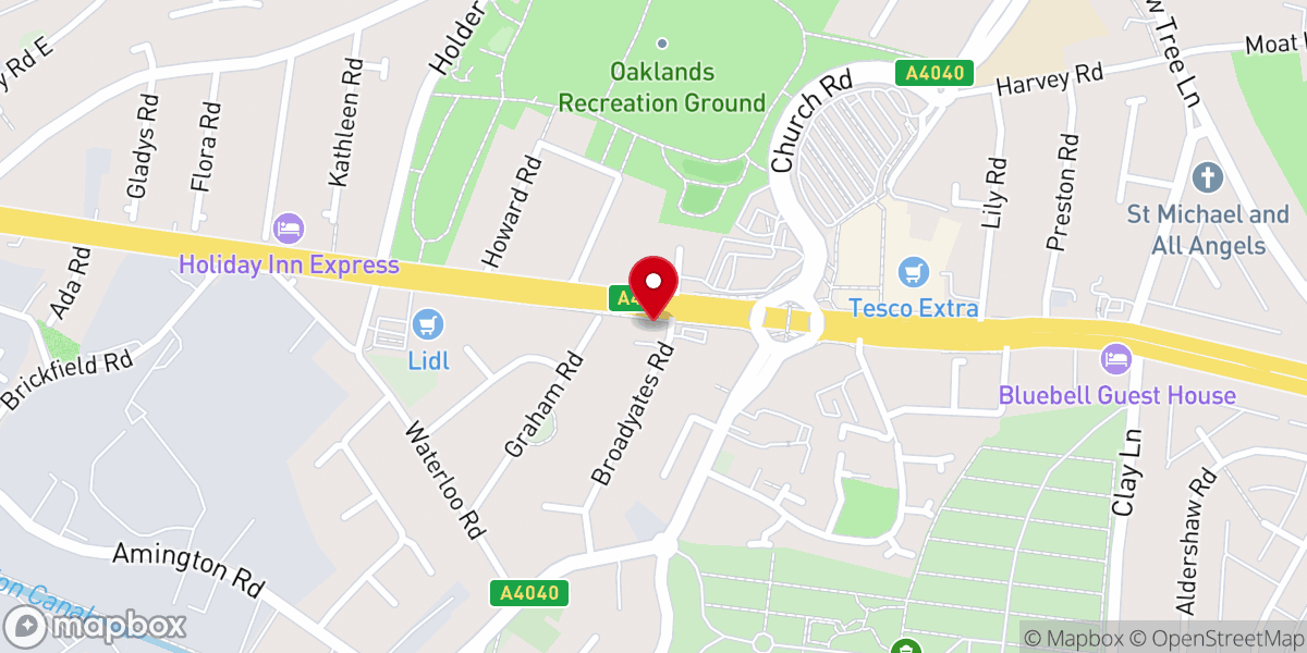 Map showing location of South Yardley Methodist Church