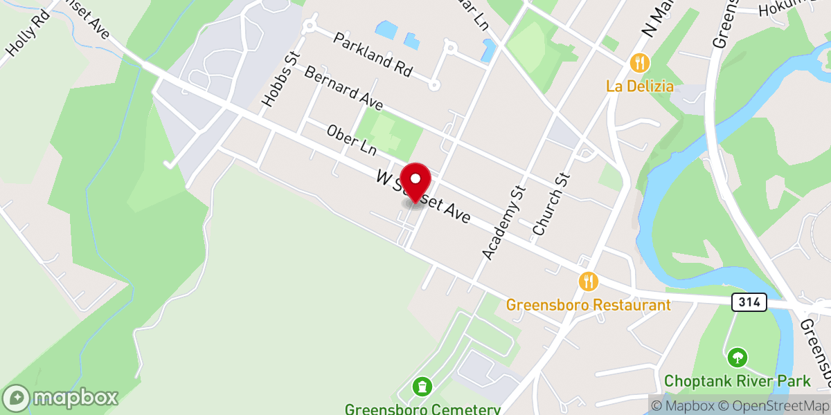 Map showing location of Greensboro Baptist Church