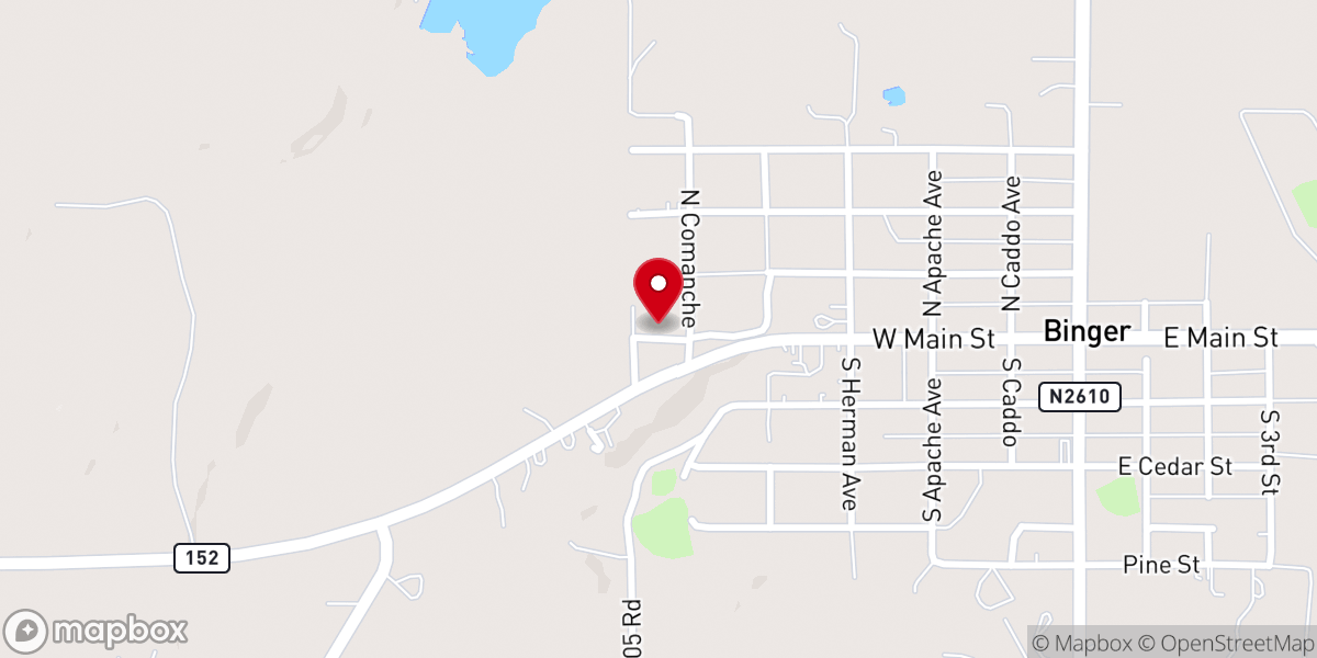 Map showing location of Binger Church of God