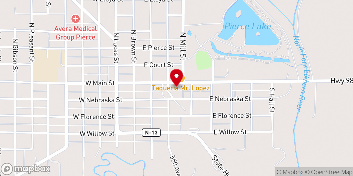 Map showing location of Pierce Chamber of Commerce
