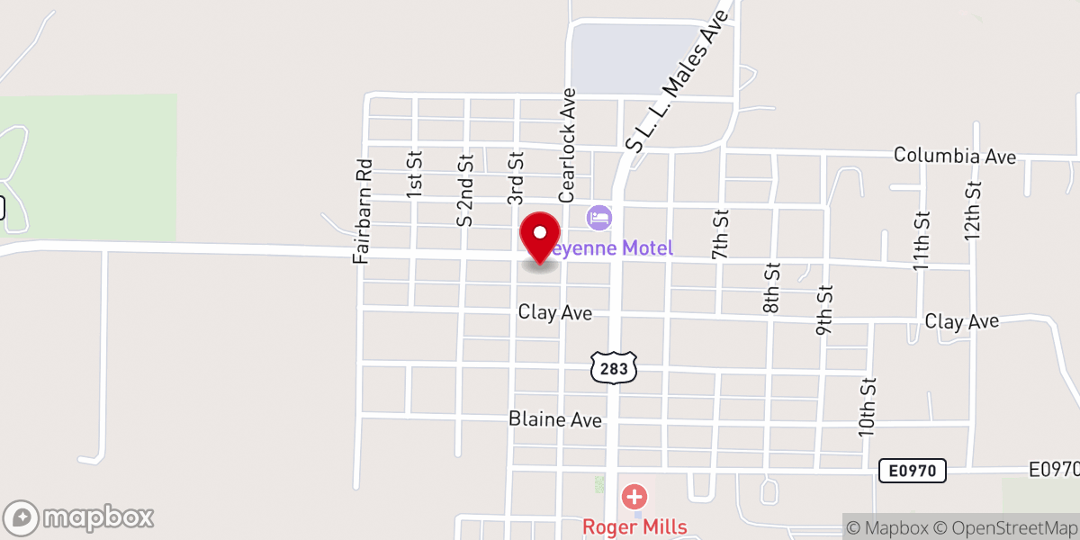 Map showing location of Washita Cowboy Fellowship