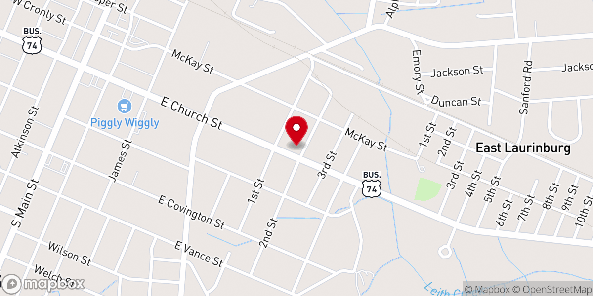 Map showing location of North Carolina DMV License Plate Office