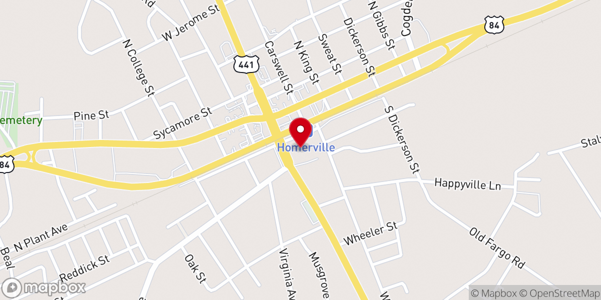 Map showing location of Homerville United Methodist Church
