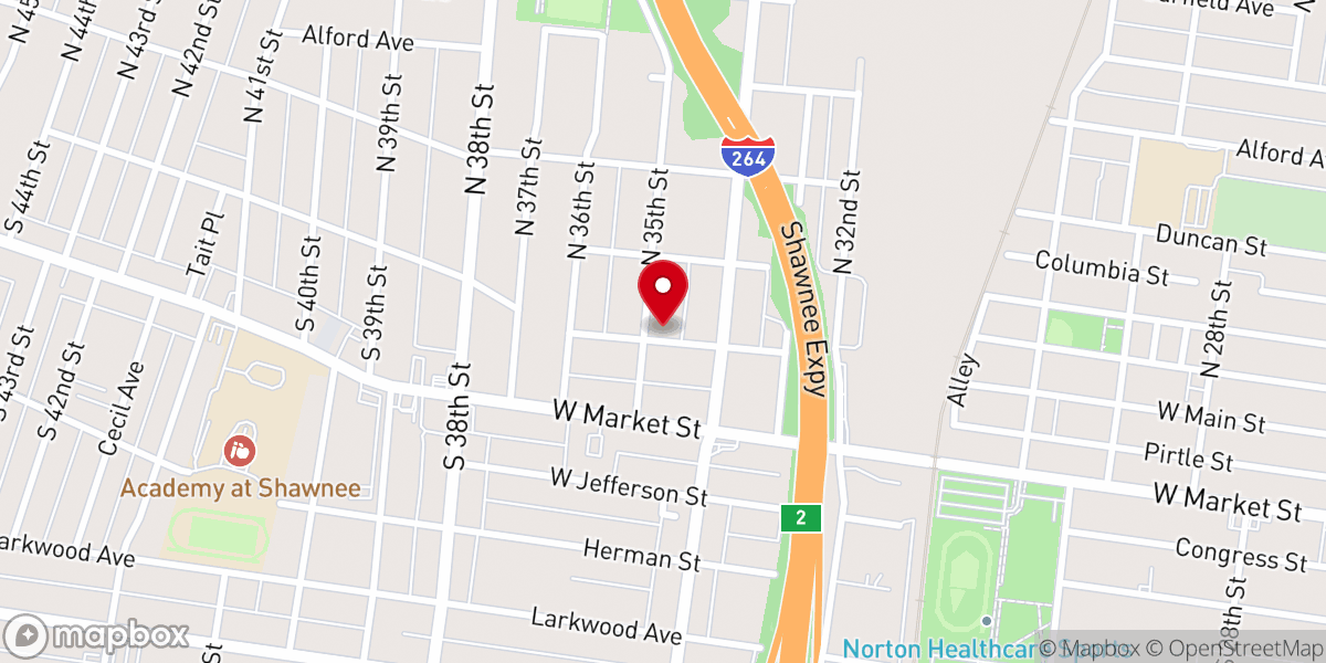 Map showing location of North Thirty-fifth Street Church of Christ