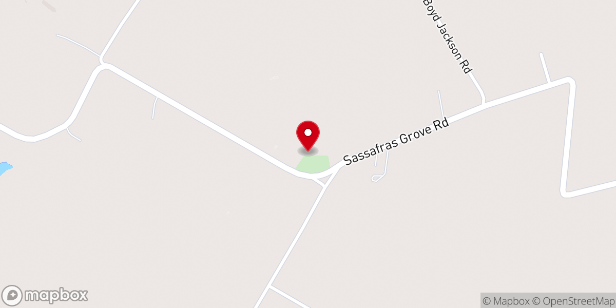Map showing location of Sassafras Grove Church