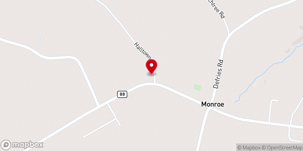 Map showing location of Monroe Chapel Cumberland Presbyterian Church