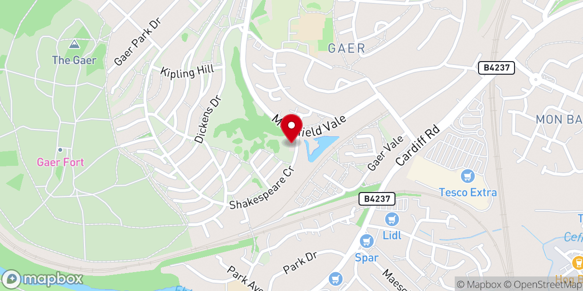 Map showing location of Gaer Baptist Church
