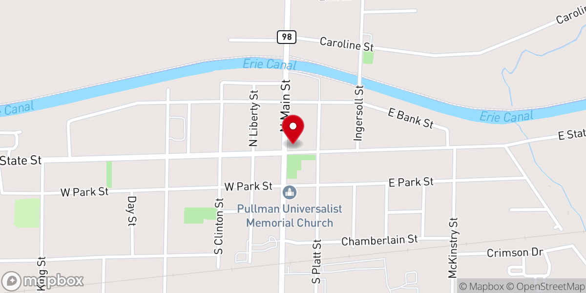 Map showing location of Genesee-Orleans Ministry of Concern/Just Friends youth mentoring program