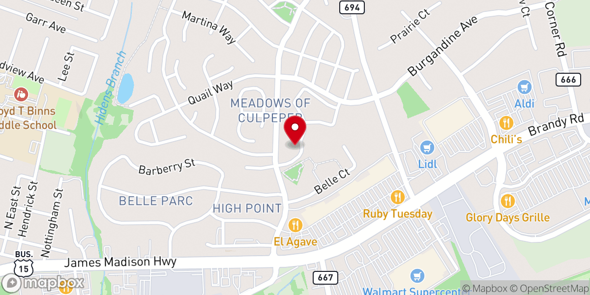 Map showing location of Culpeper Commons Apartments