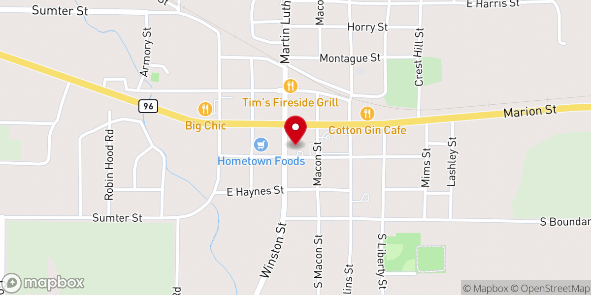Map showing location of Reynolds First Baptist Church