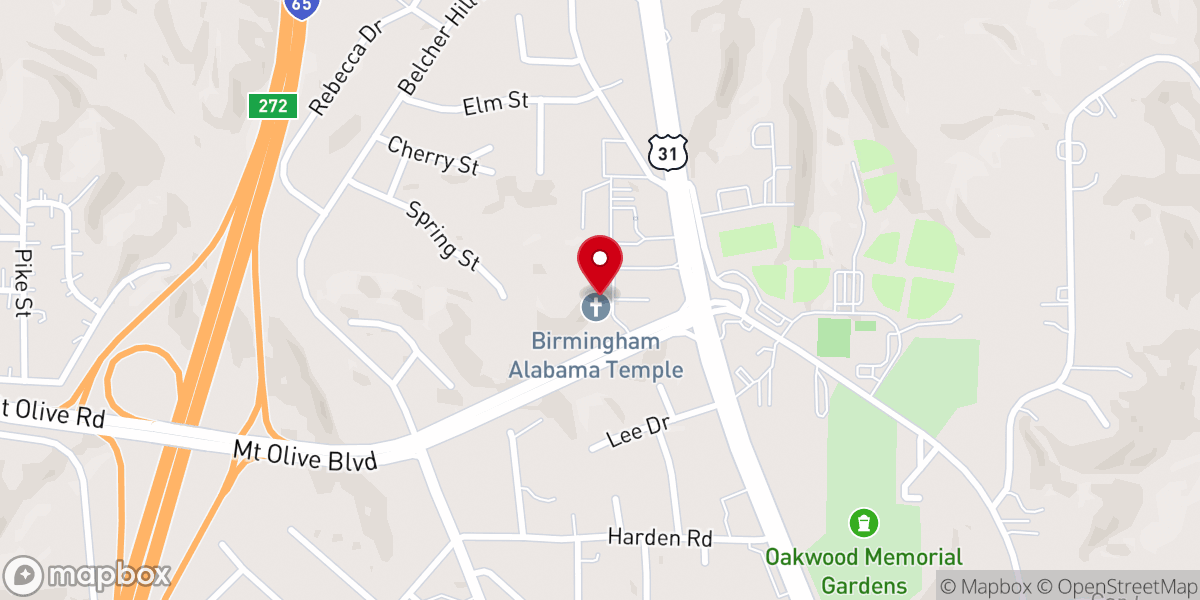Map showing location of Birmingham Alabama Temple