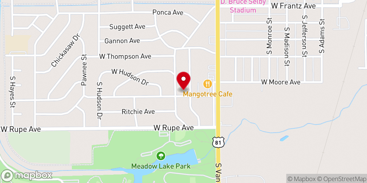 Map showing location of Enid Free Methodist Church