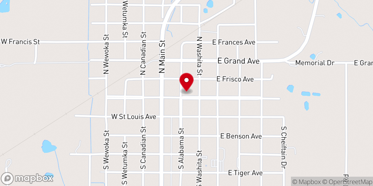 Map showing location of Wetumka First United Methodist Church