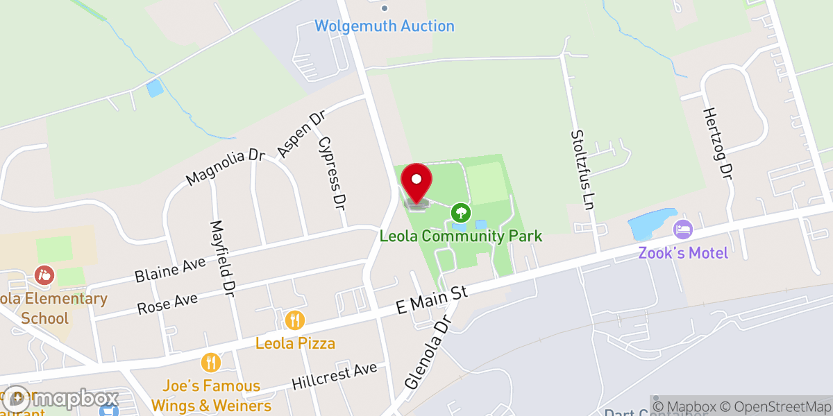 Map showing location of Leola Community Pool and Park