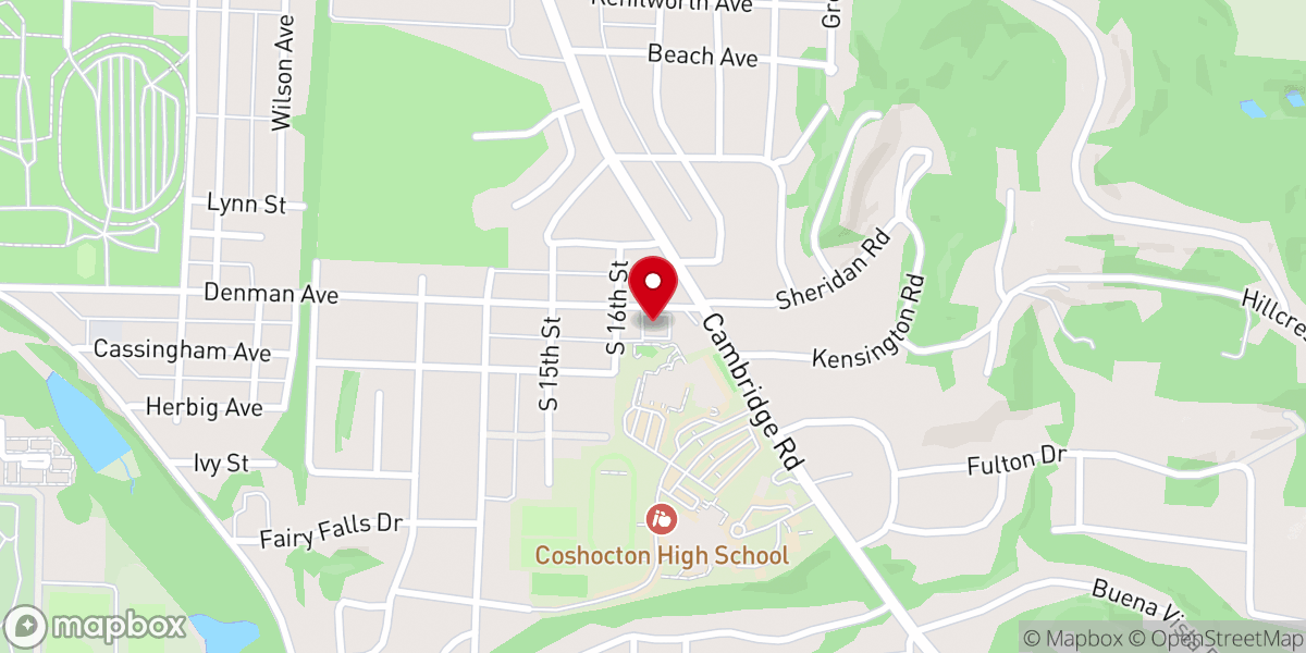 Map showing location of Coshocton Baptist Church
