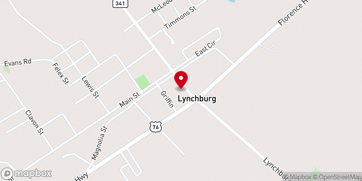 Map showing location of Lynchburg Baptist Church