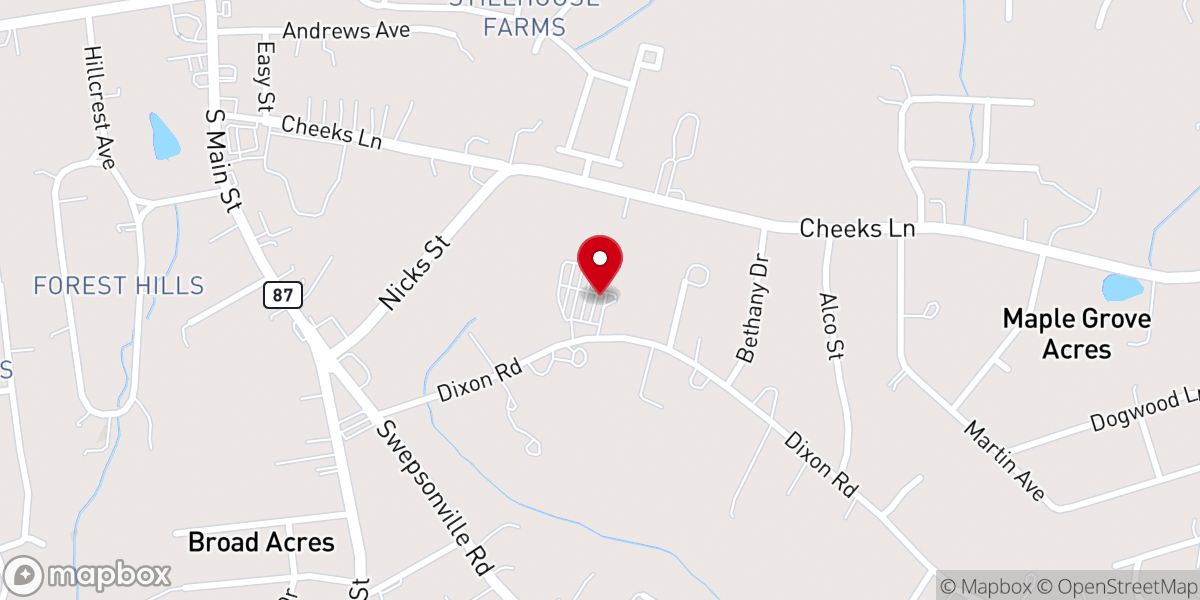 Map showing location of Bethel Baptist Church