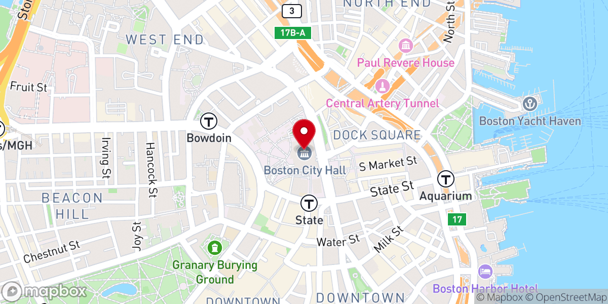 Map showing location of Boston City Hall