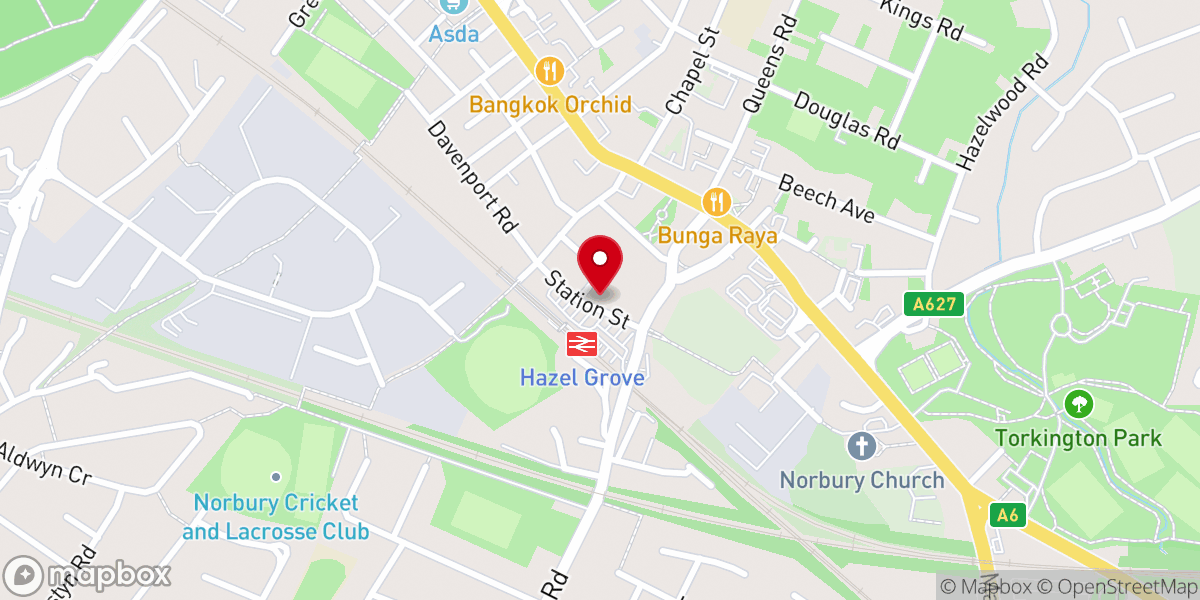 Map showing location of Hazel Grove Baptist Church
