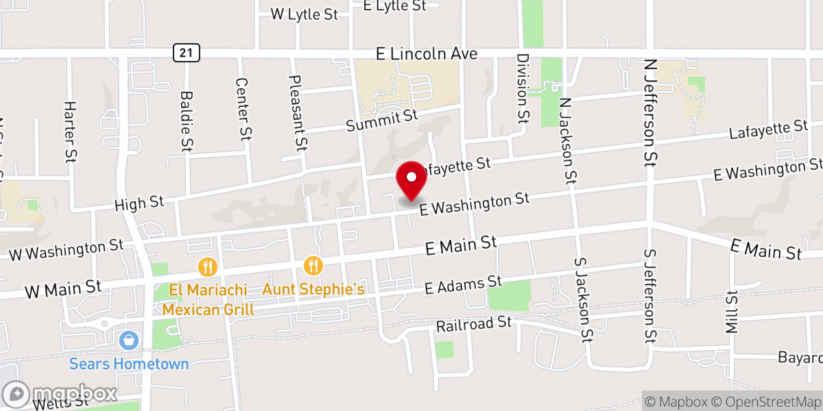 Map showing location of First Christian Church