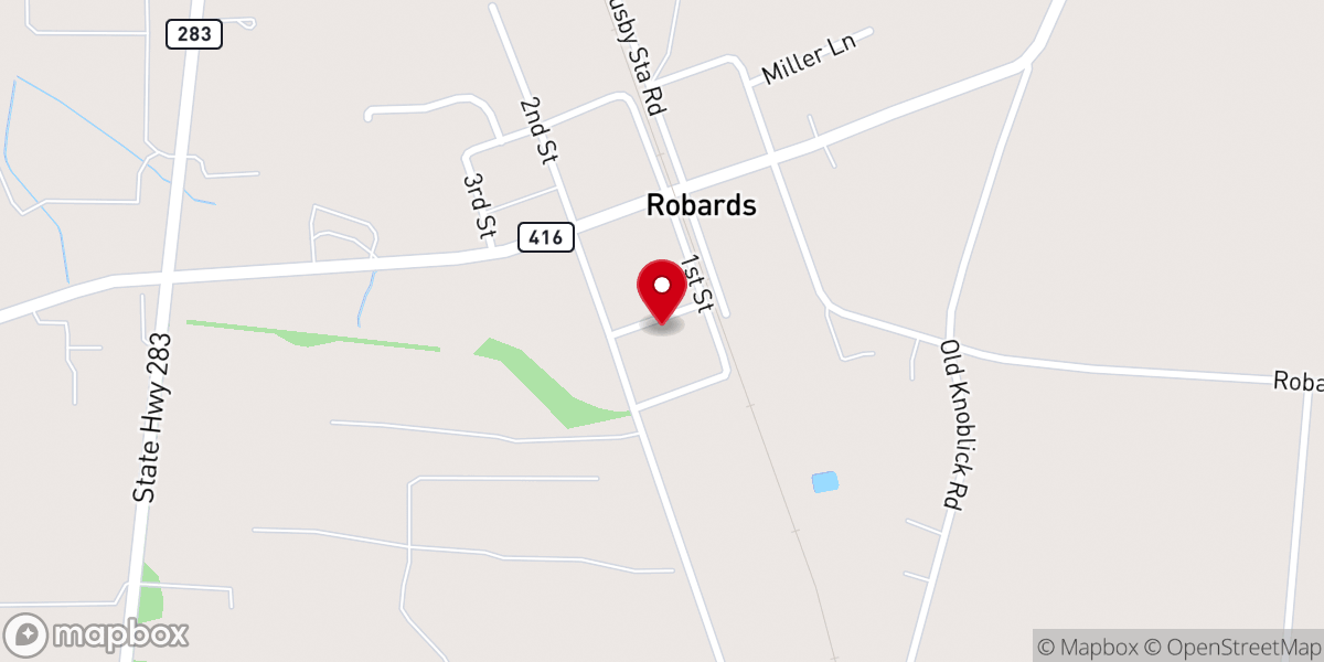 Map showing location of Robards Christian Church