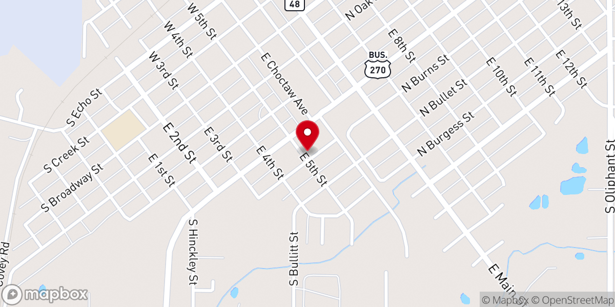 Map showing location of Eben-Ezer Baptist Church-Holdenville