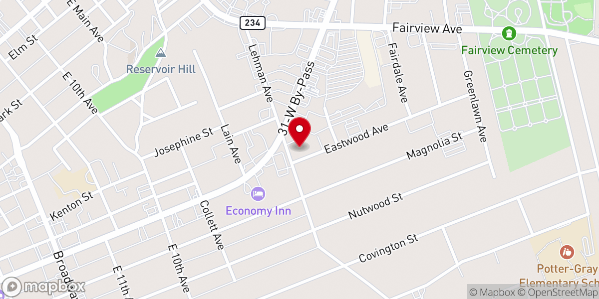 Map showing location of Bowling Green Chin Baptist Church