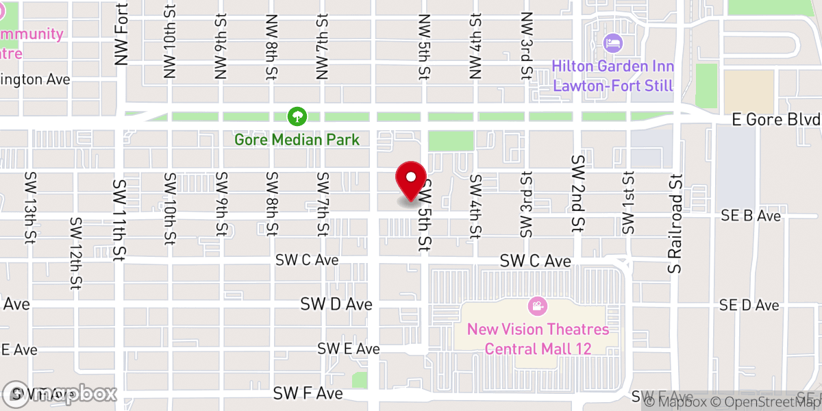 Map showing location of Elgin First Baptist Church