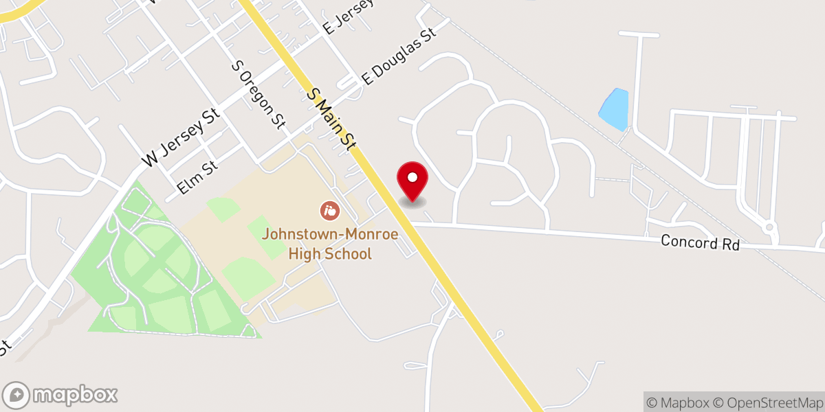 Map showing location of Johnstown Baptist Church