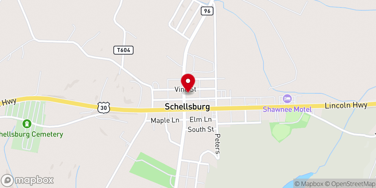 Map showing location of United Church of Schellsburg