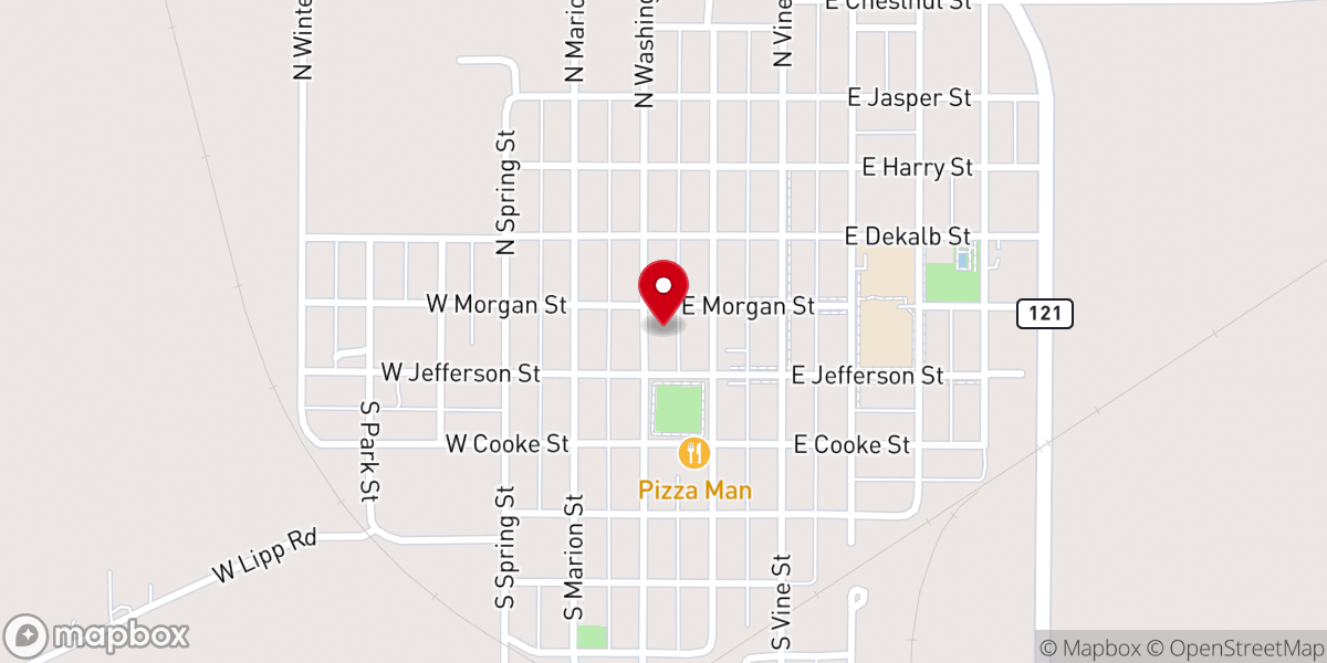 Map showing location of Mount Pulaski Christian Church