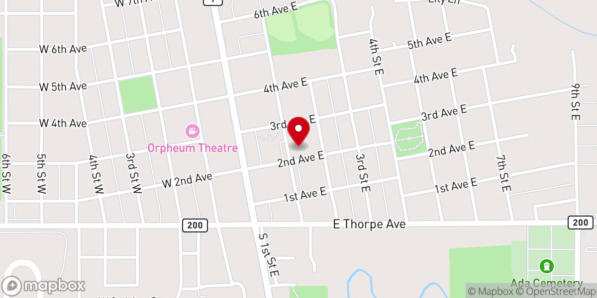 Map showing location of Congregational Church of Ada