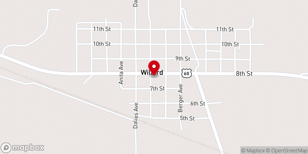 Map showing location of Willard Baptist Church