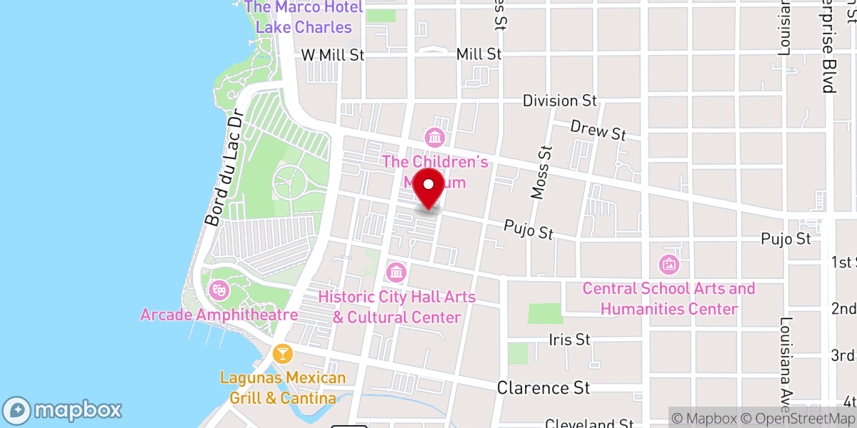 Map showing location of Lake Charles Parks & Rec Department