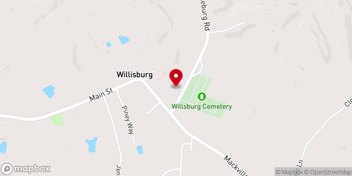Map showing location of Willisburg Christian Church