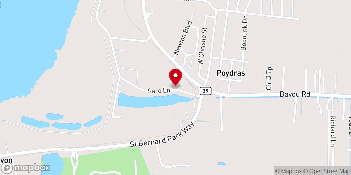 Map showing location of Poydras Baptist Church