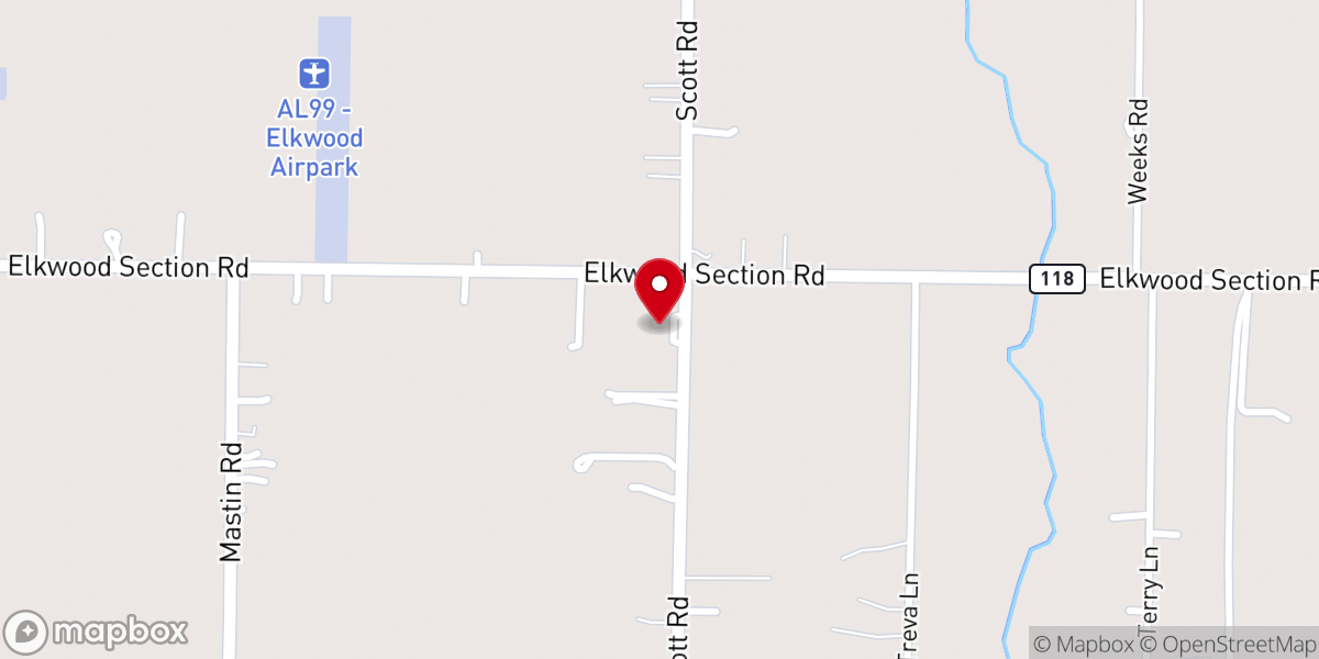 Map showing location of Elkwood Church