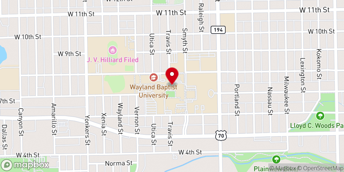 Map showing location of Wayland Baptist University