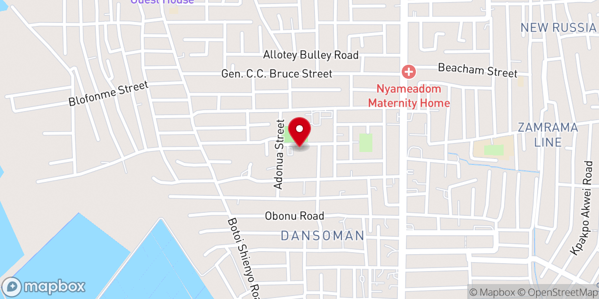 Map showing location of Rev. J.C. Mensah Memorial Methodist Church