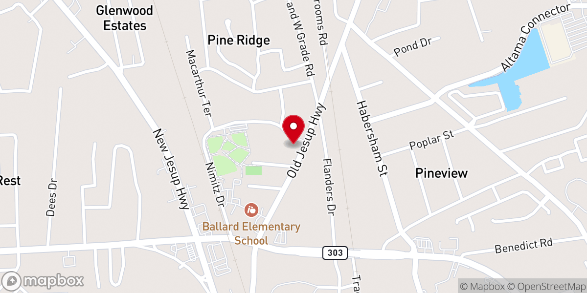 Map showing location of Pine Ridge Baptist Church