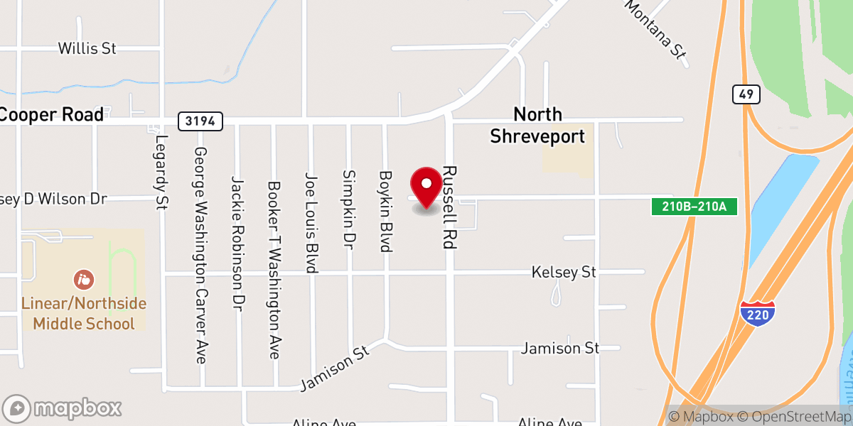Map showing location of Russell Road Church of Christ