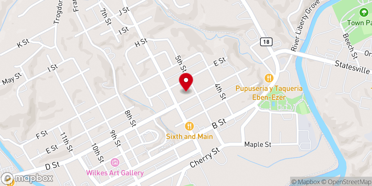 Map showing location of First Baptist Church of North Wilkesboro