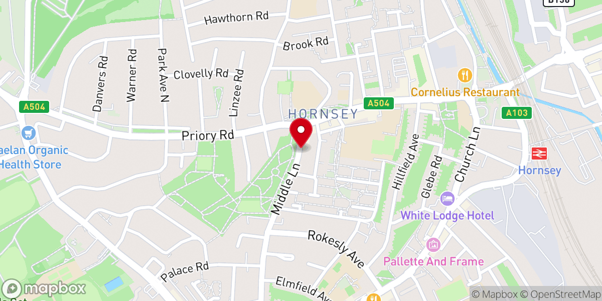 Map showing location of Priory Park Hornsey (Stop N)