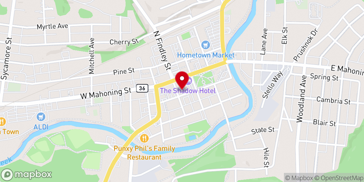 Map showing location of Presbyterian Phil Statue